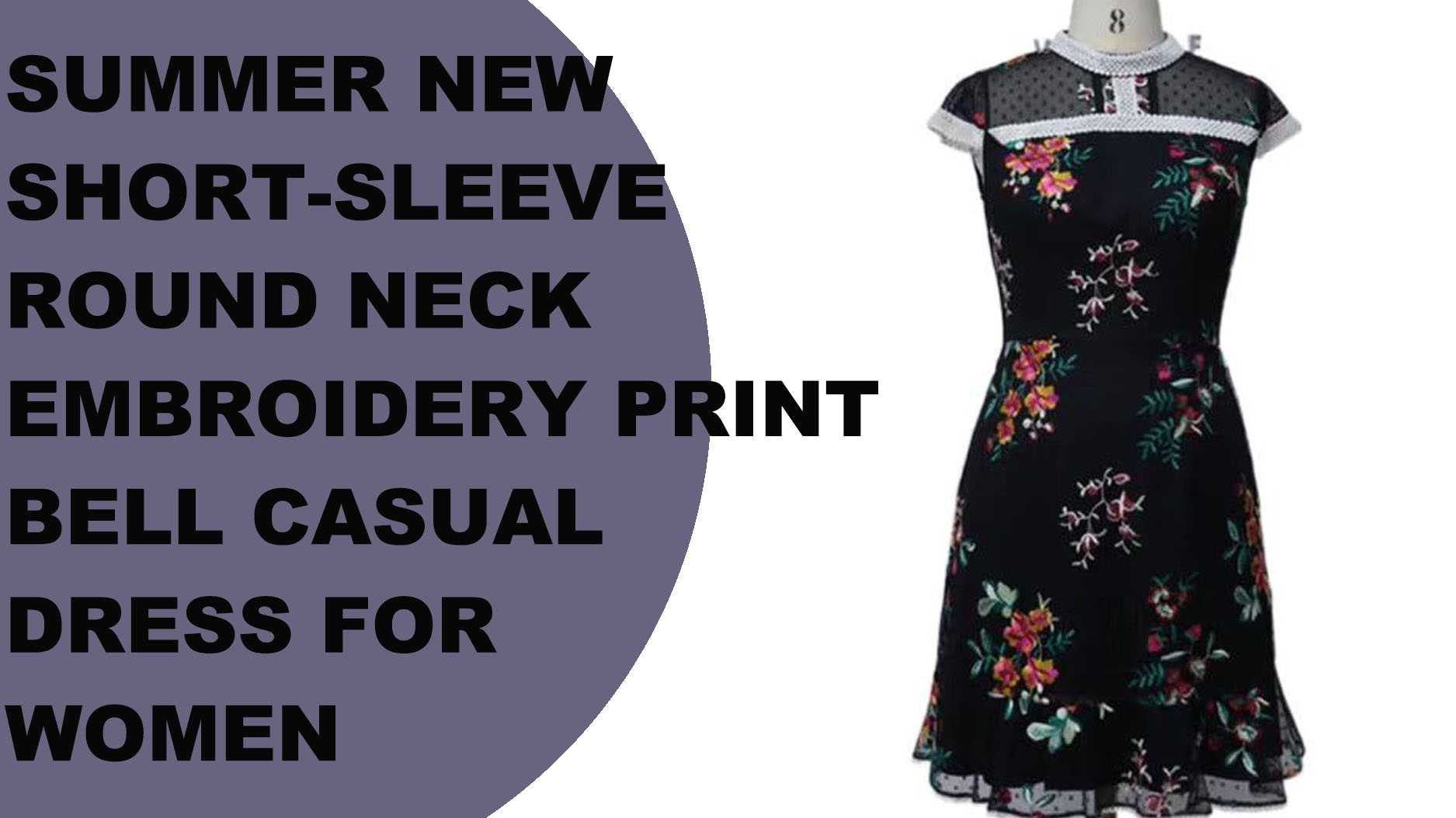 Round Neck Embroidery Print Bell Casual Dress For Women