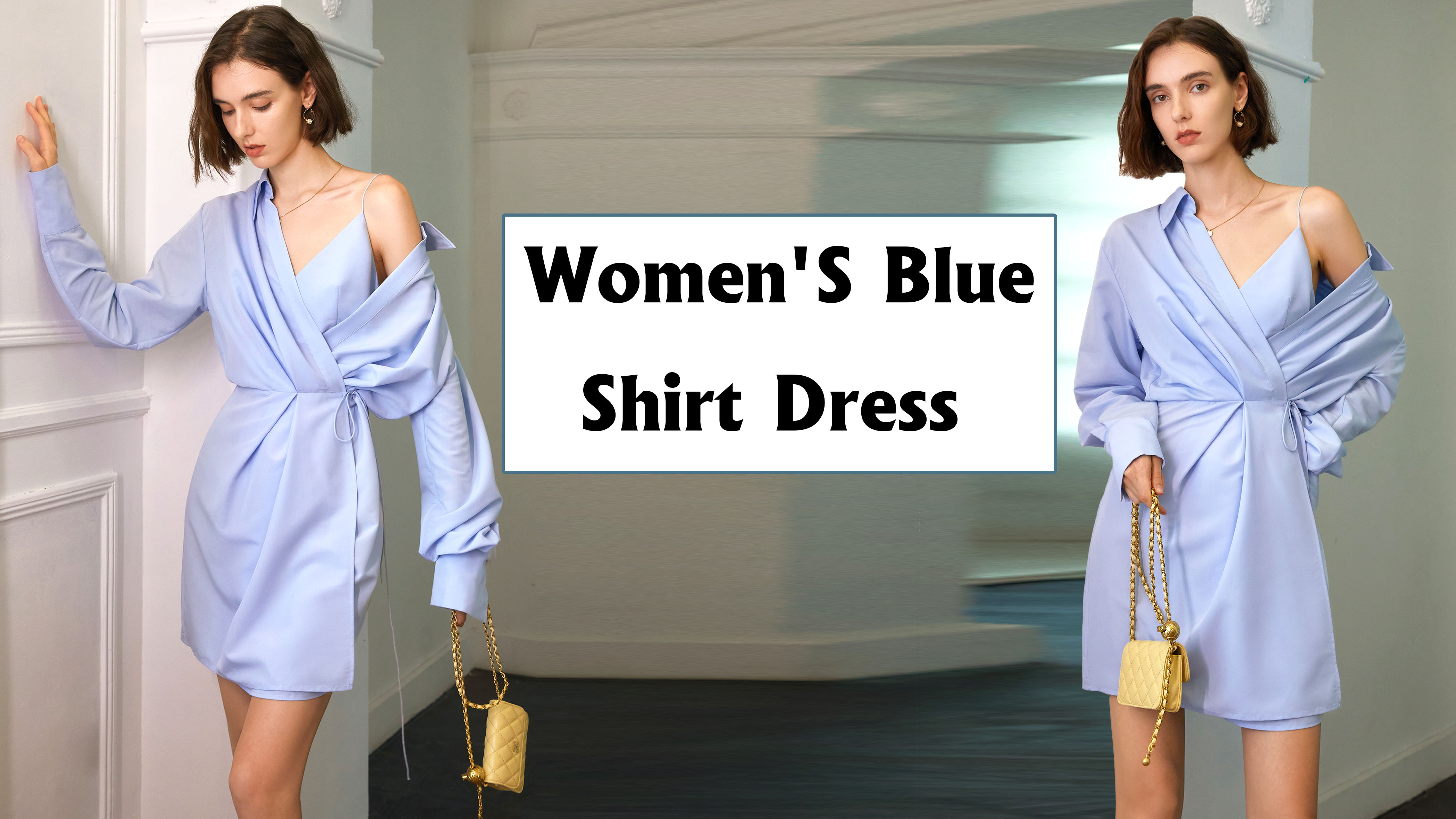 Women'S Blue Irregular Stitching Pleated Casual Dress