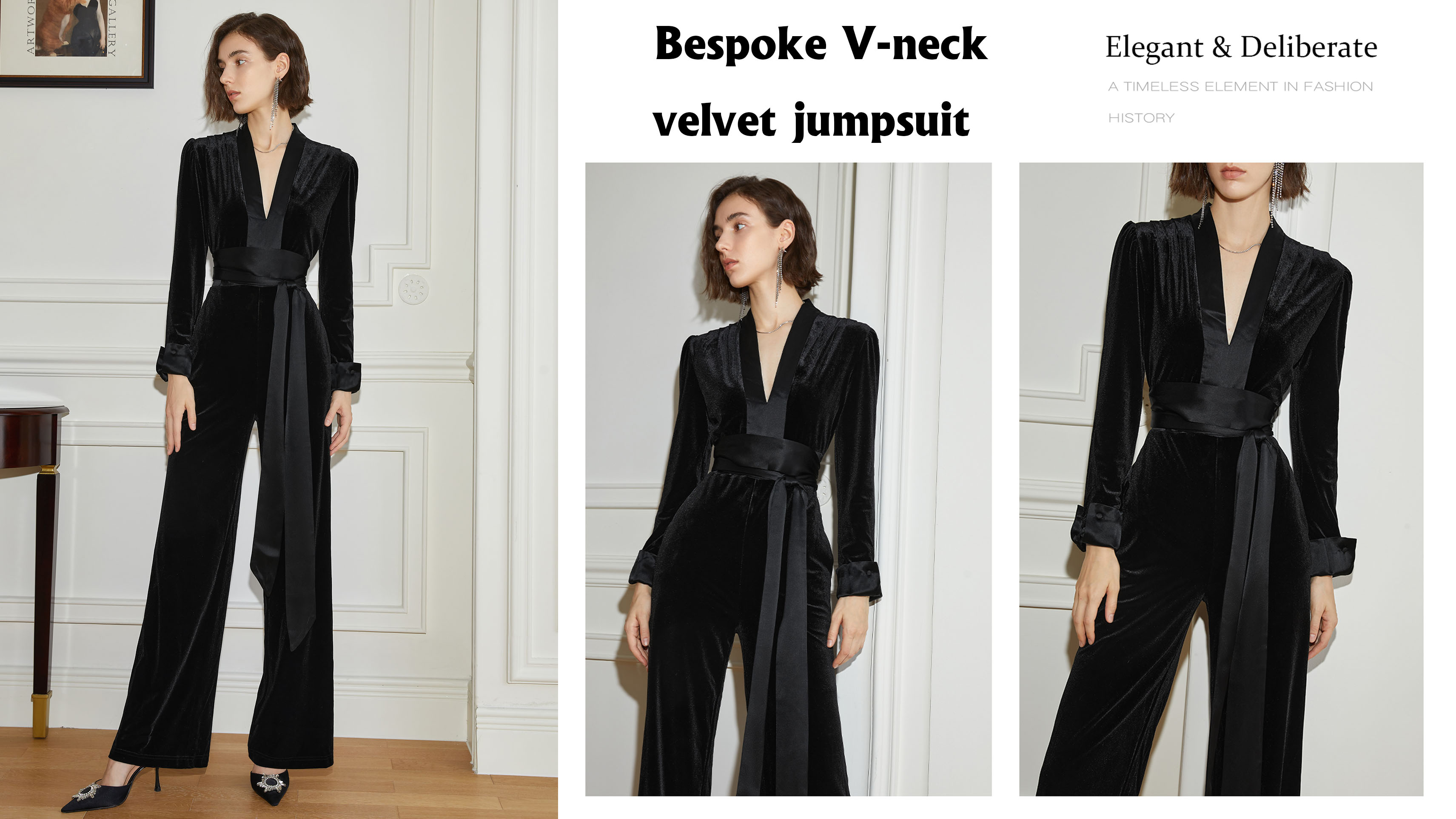 Bespoke V-neck velvet jumpsuit