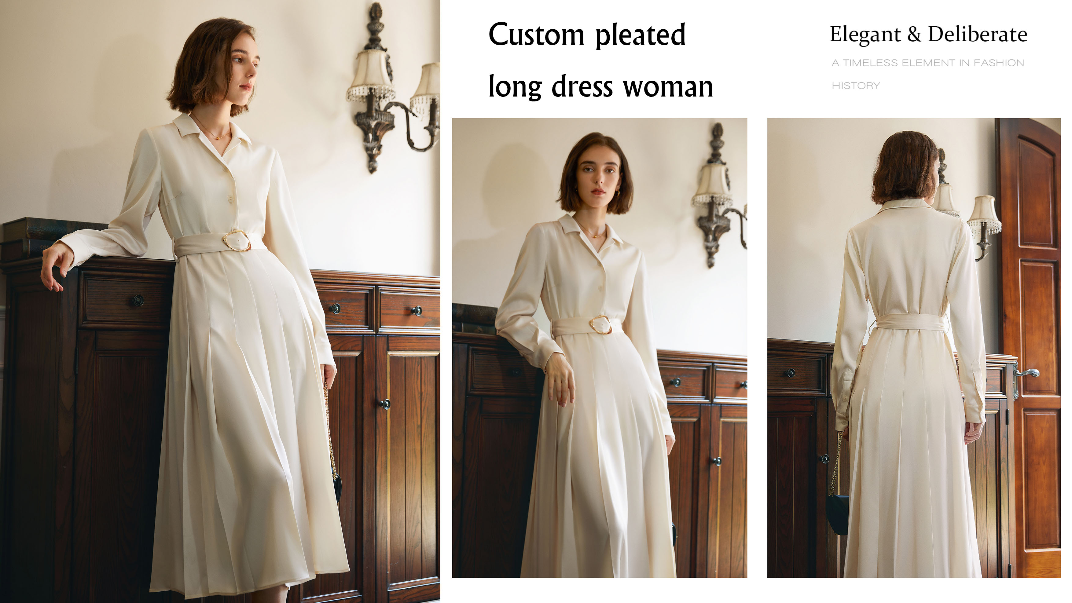 Custom pleated long dress woman