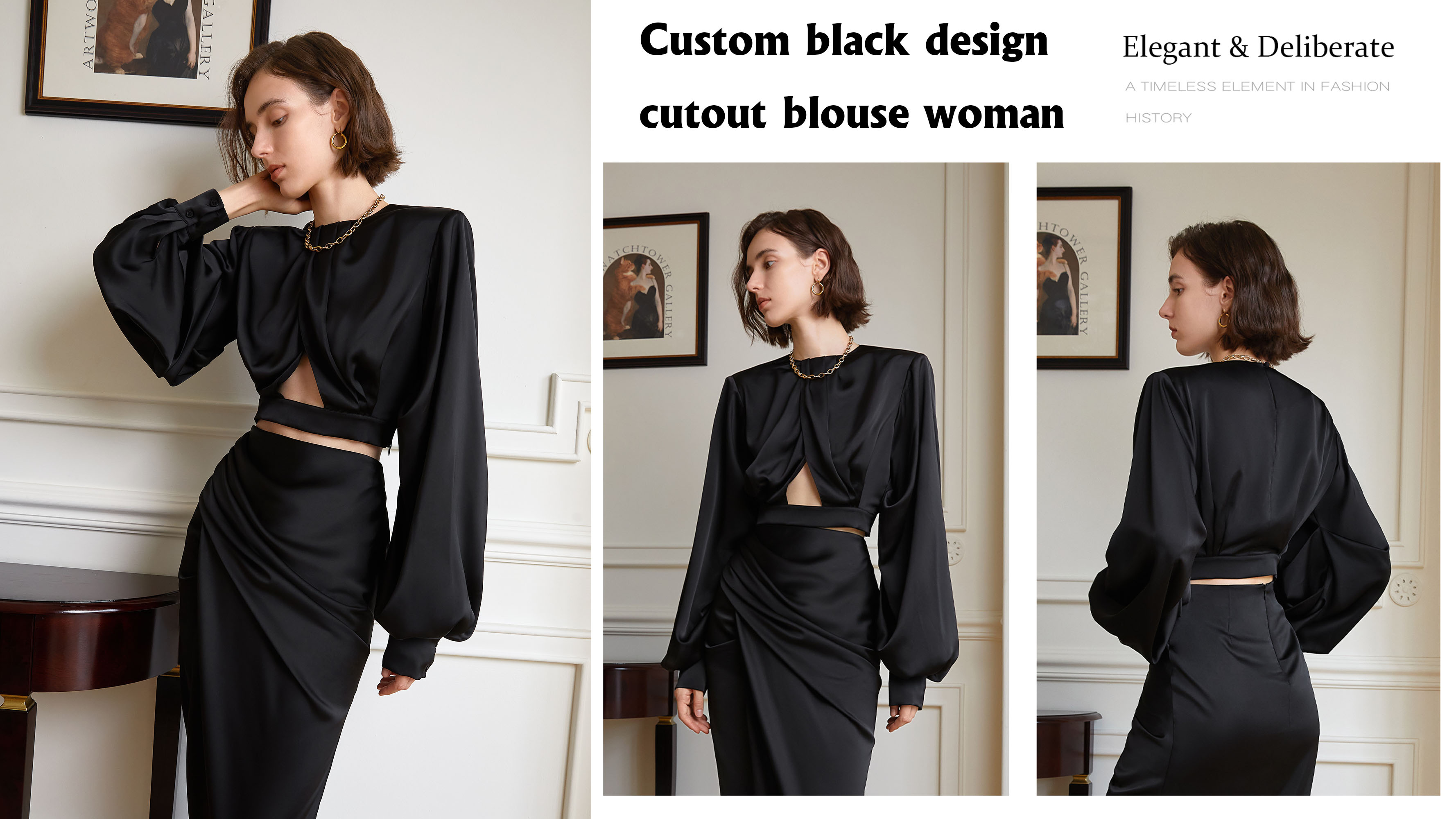 Custom black design cutout blouse woman