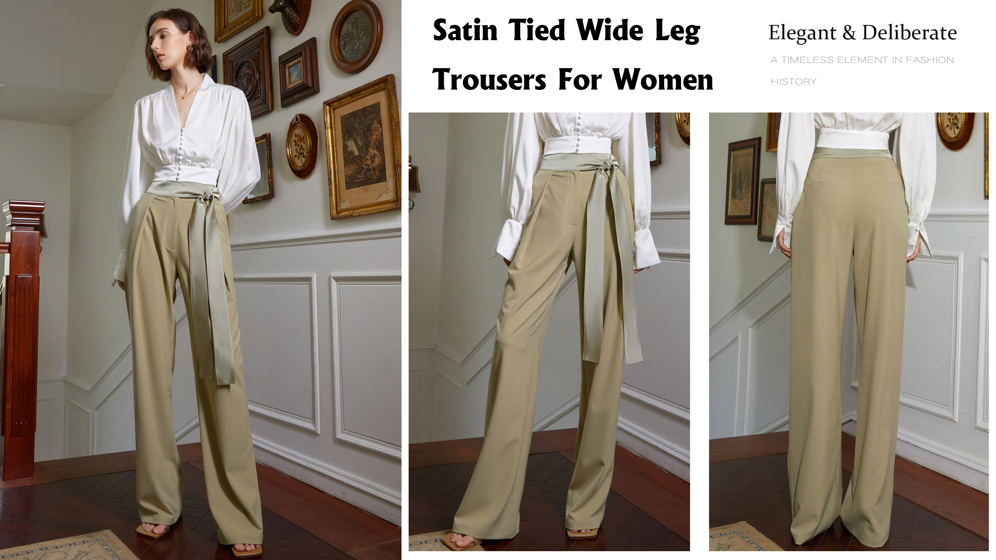 Satin Tied Wide Leg Trousers For Women