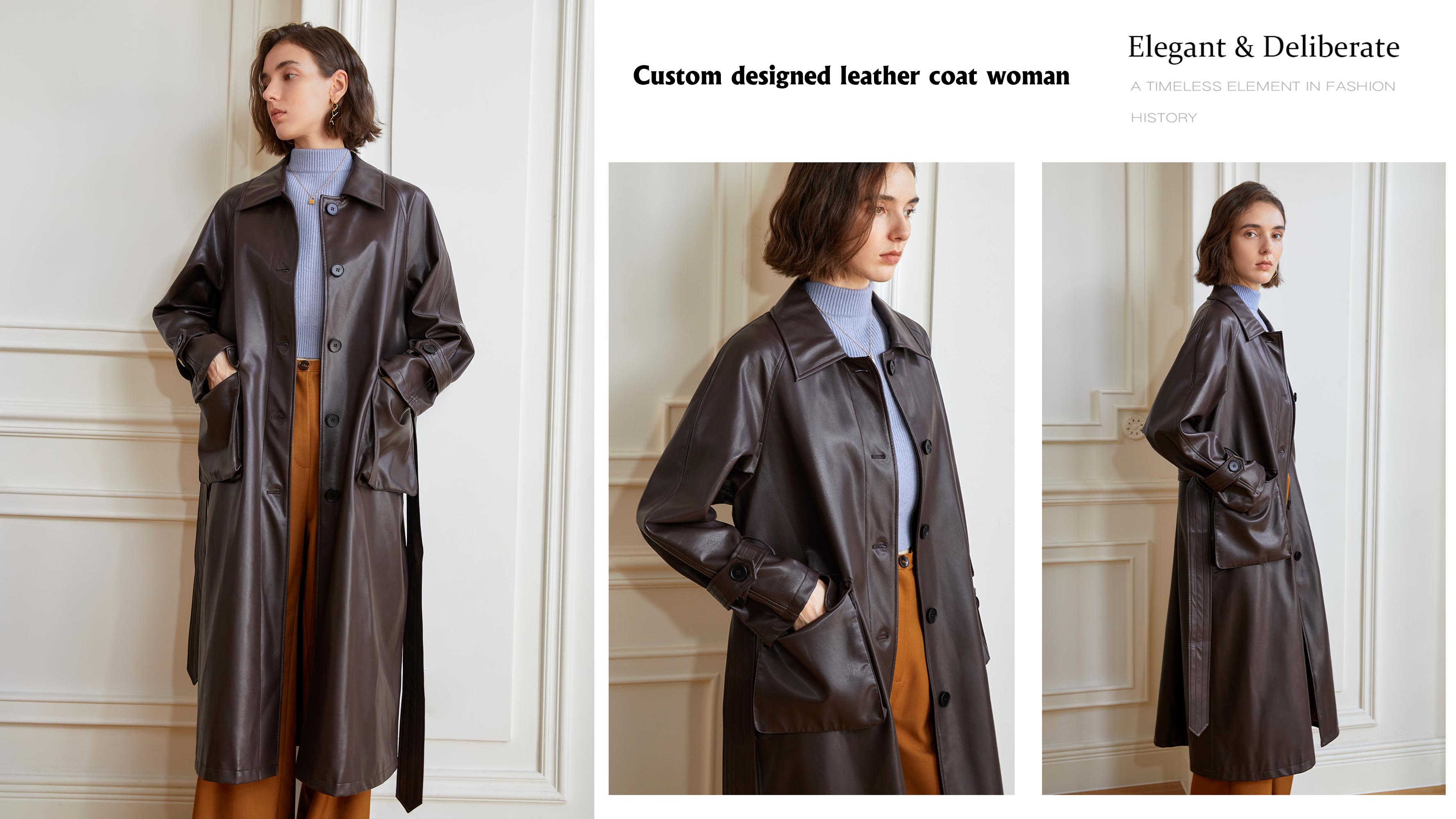 Custom designed leather coat woman