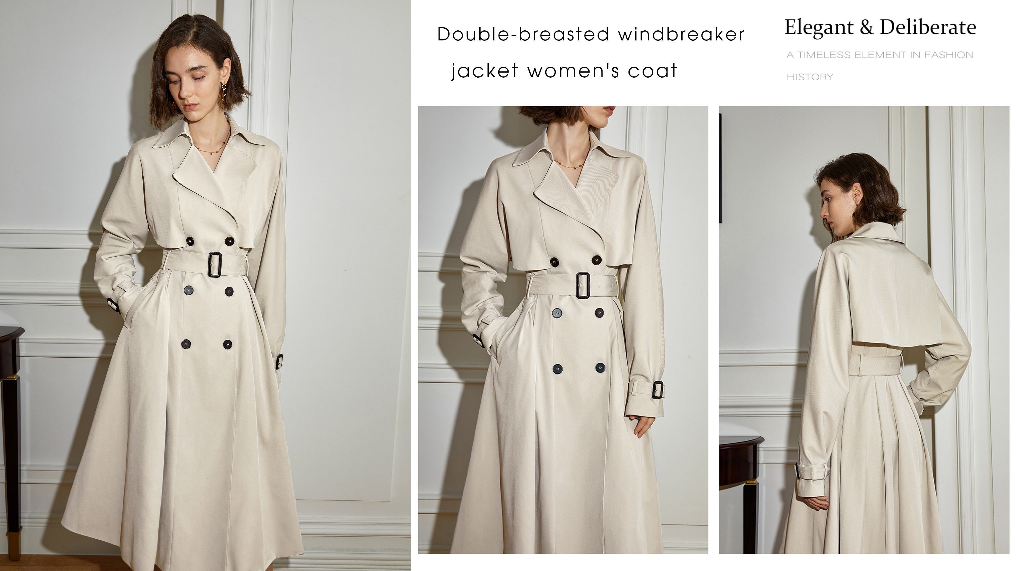 Double-breasted windbreaker jacket women's coat