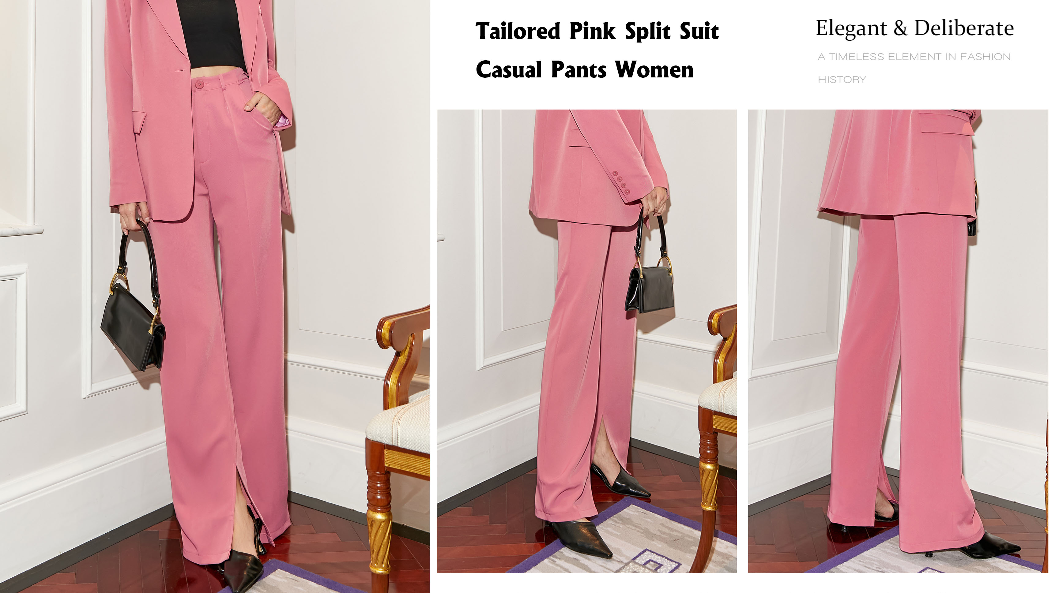 Tailored Pink Split Suit Casual Pants Women