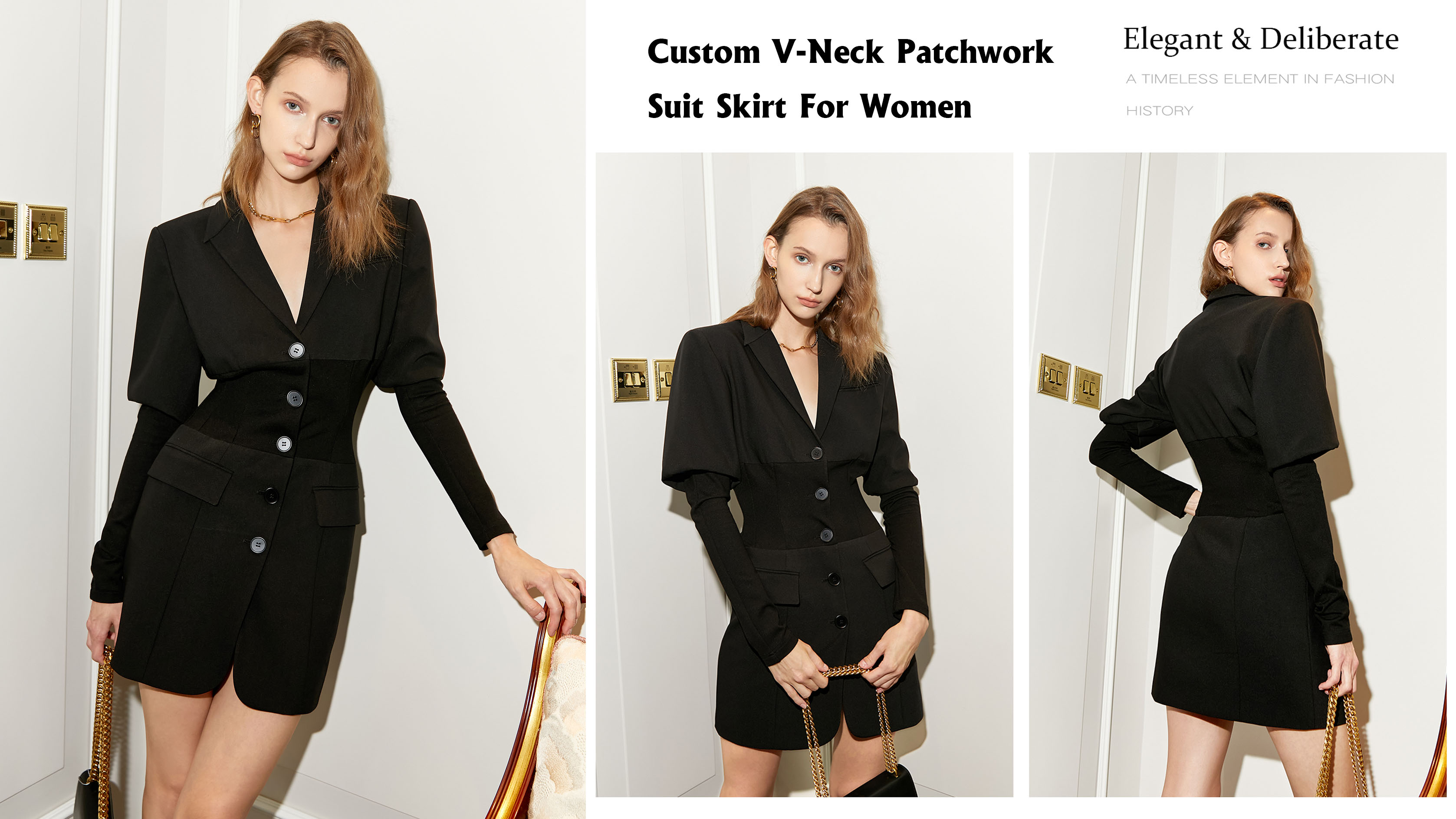 Custom V-Neck Patchwork Suit Skirt For Women