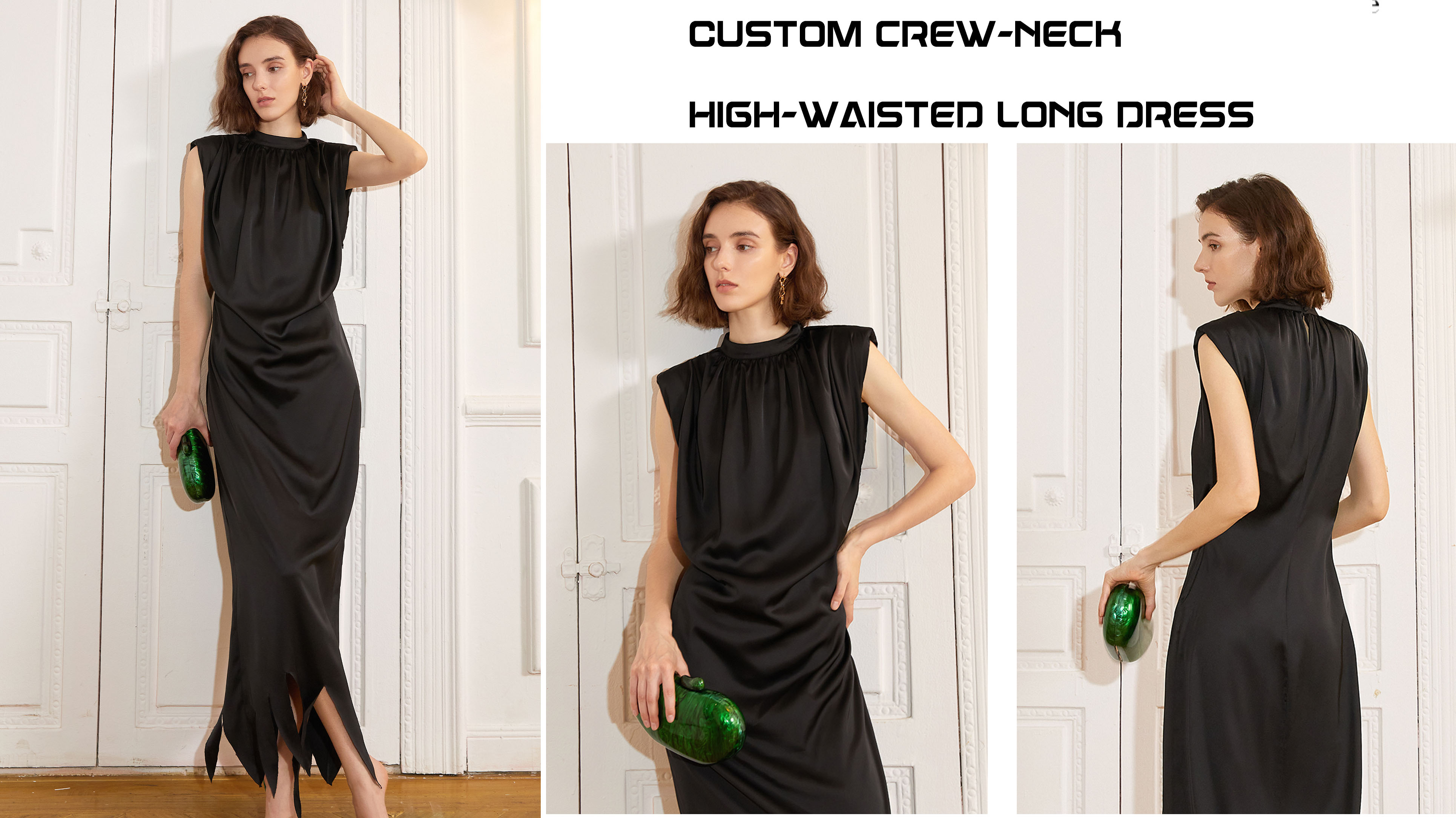 Custom crew neck high waist long dress