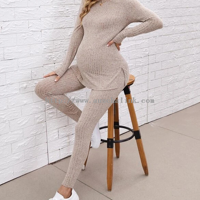 Round Neck Rayon Top And Stretch Waist Pants Maternity Clothes