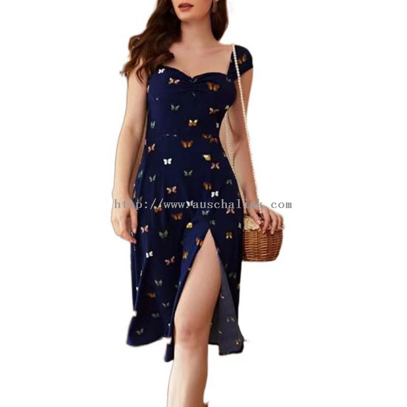 Original Factory The Dress Company - New Design Summer Short Sleeve Sweetheart Collar Butterfly Print Slit Thigh Casual Dress for Women – Auschalink