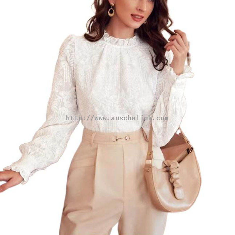 White Floral Embroidery Lace Blouse Women