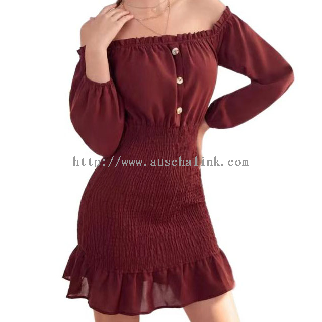 High definition Long Sleeve Formal Dresses - 2021 Spring and Autumn long sleeve shoulder flounces hem hem flounces hem casual dress for women – Auschalink