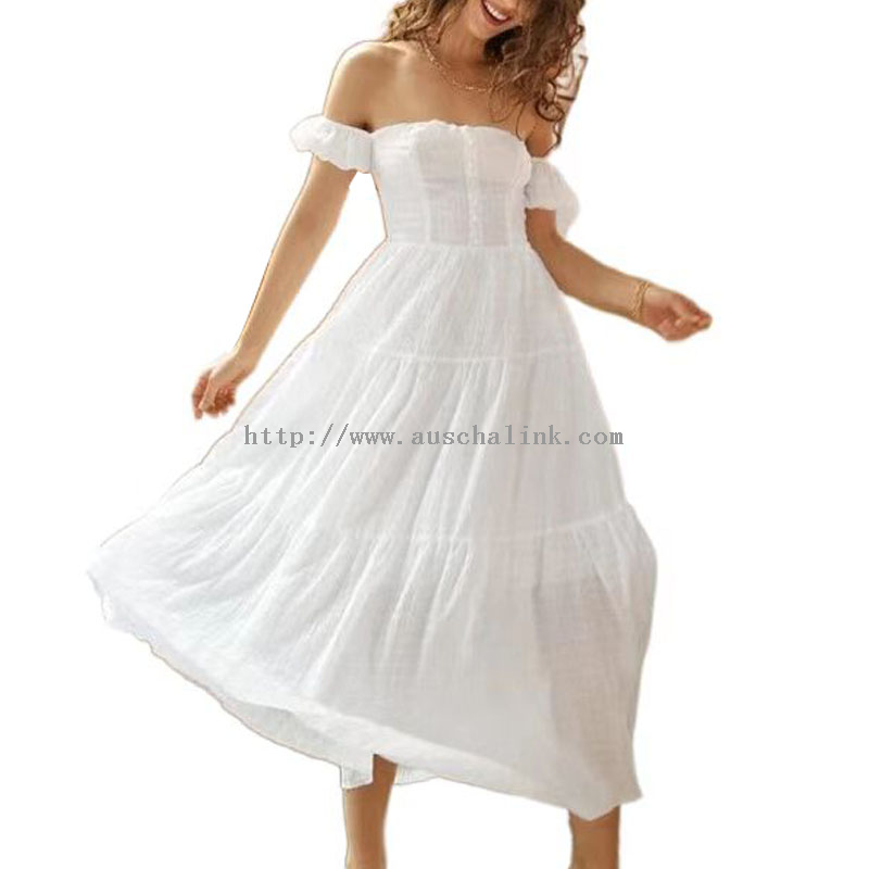 White Cotton Off-Shoulder Holiday Dress Women