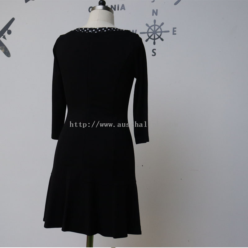 Wrap Evening Dress - New Fashion Black Long Sleeves Bow Collar High Waist Flared Casual Dress for Women – Auschalink