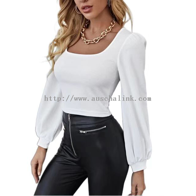 White Square Collar Long Sleeve Shirt Top