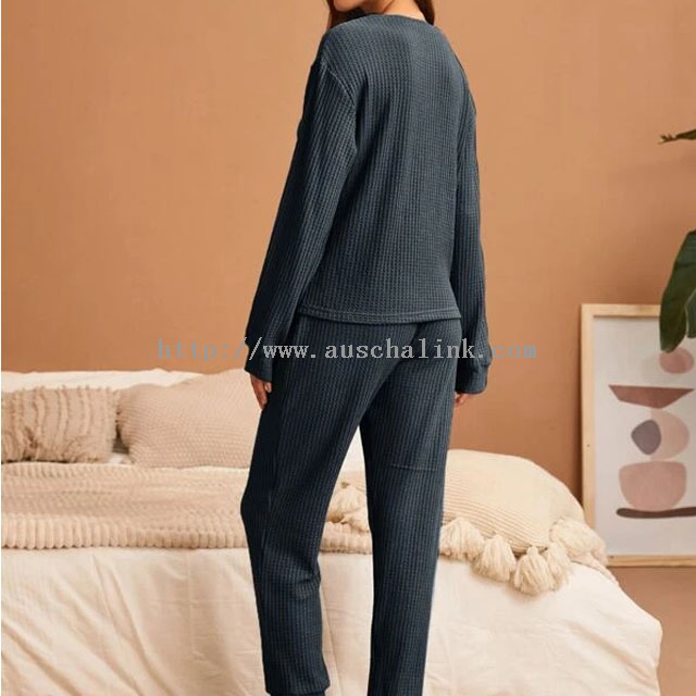 2021 NEW Solid Color Round Neck Waffle Knit Casual And Comfortable Loungewear Sets for Women