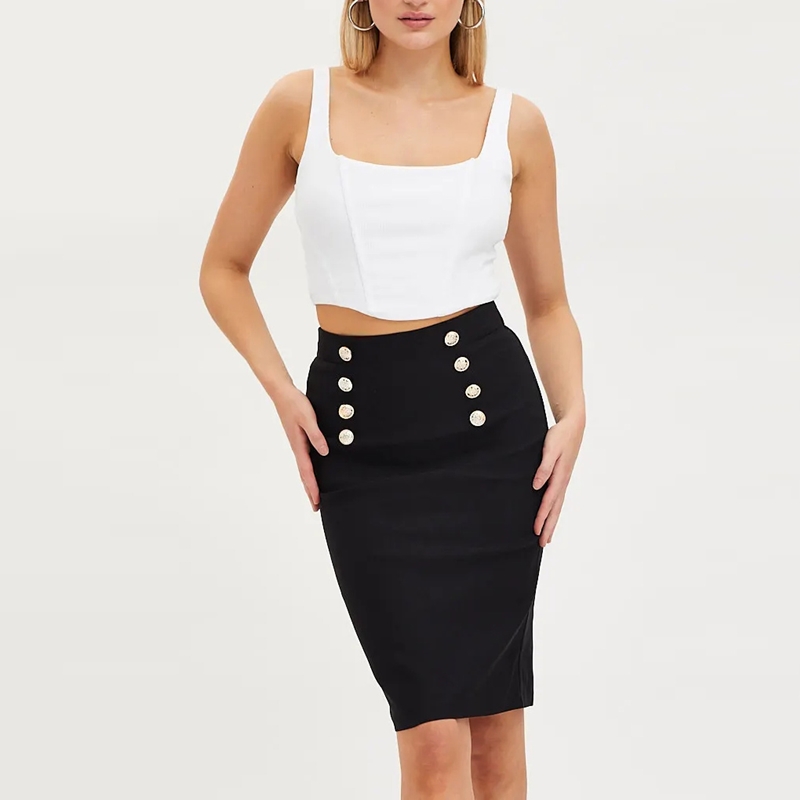 Office Work Plus Size Button Skirts For Women