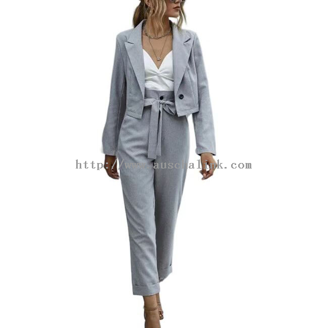 Grey Work Office Blazer And Trousers 2-Piece Set