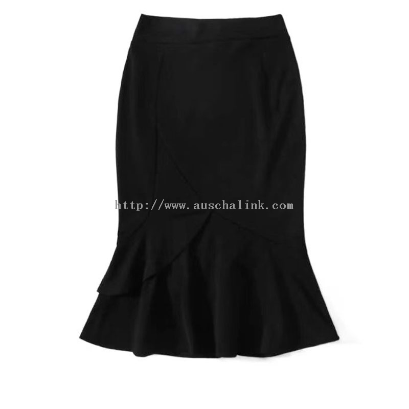 Black Chiffon Elegant Fishtail Midi Skirt