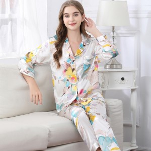 Printing Silk Pajamas Plus Size 2 Sets Long Sleeve Home Wear