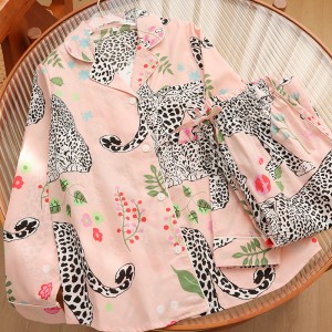 Snow Leopard Printed Cotton Pajamas Set Monthly Clothes