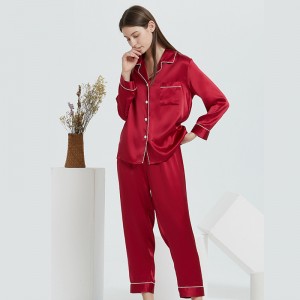 Custom Silk Long Sleeve Pajamas 2-Piece Set Home Wear