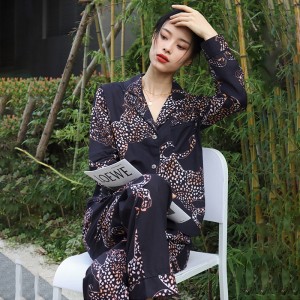 Custom Leopard Print Cotton Loungewear Set Pajamas