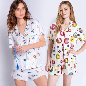 Cartoon Print Cotton Loungewear Pajamas 2-Piece Set