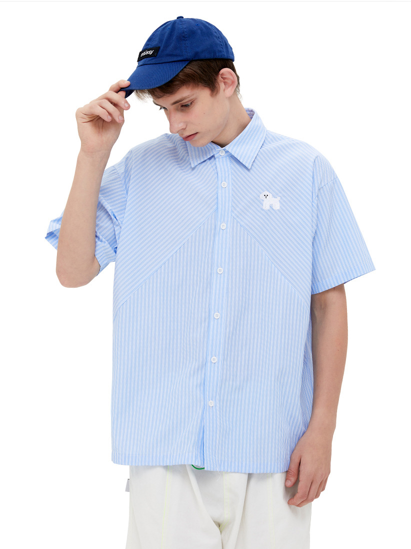 Blue Striped Casual Shirt Cotton Polo Top