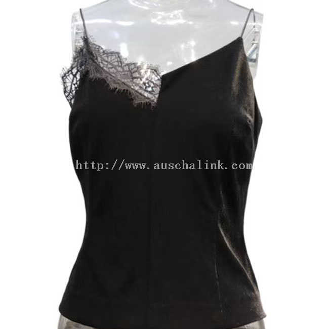 Black Asymmetrical Halter Lace Sexy Top Vest