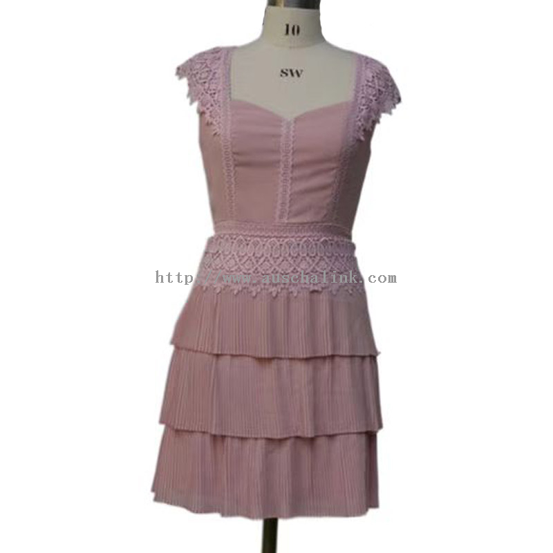 Pink Sleeveless Zipper Laminated Bell Neck Casual Dress