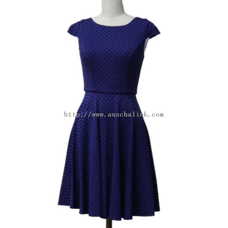 Elegant Navy Blue Polka Dot Print Midi Dress