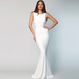 White Bridesmaid Evening Long Dress Woman