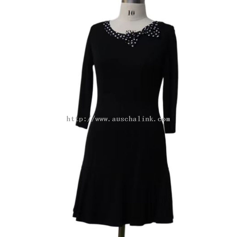 Black Polka Dot Patchwork Round Neck Midi Dress