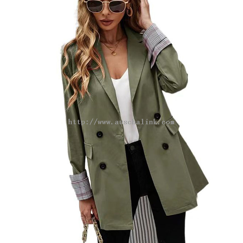 Army Green Double Breasted Patchwork Blazer