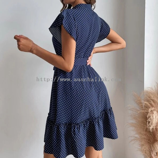 2022 New Style Designer Western Dresses - 2022 New Polka Dot Printed Butterfly Sleeve Flounces Hem Belt Casual Dress for Women – Auschalink