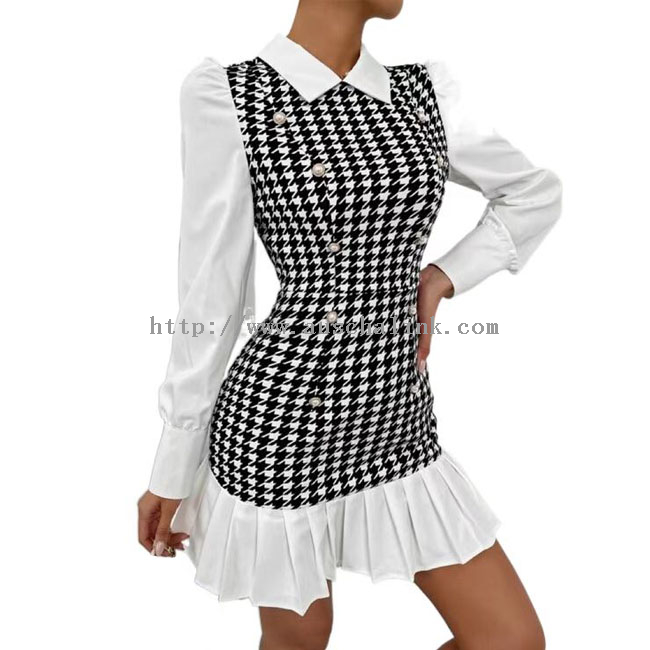 Elegant White Chiffon Check Print Patchwork Dress