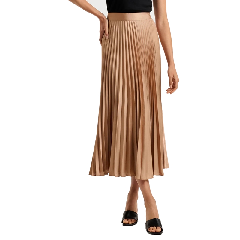 Customized Khaki Pleated Mid Length Skirt