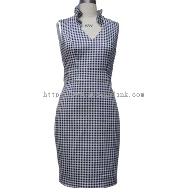 Factory Free sample Long Dresses - 2022 Fashion V-neck sleeveless high-waisted Flounces plaid trim professional Dress for women – Auschalink