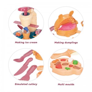 Kids Montessori Educational Pretend Game DIY Ice Cream Making Machine Clay Toy Set Parent-Child Interactive Dough Play Mold Kit