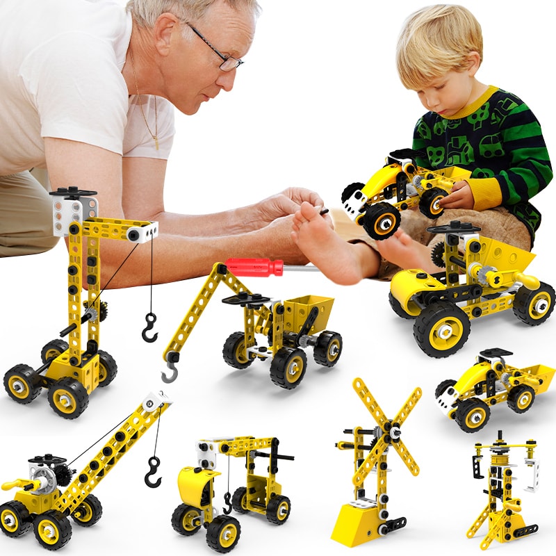 100PCS 8 In 1 Take Apart Vehicle Toys Engineering Construction Truck Toy STEM Screw and Nuts Assemble Set DIY Building Kit For Kids B ( (5)