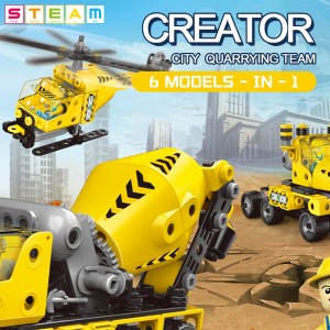 193PCS 6-in-1 DIY Assembly Urban Construction Vehicle Toys Electric Children STEM City Engineering Truck Build Block for Kids