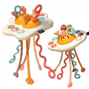 Infant Sensory Double Egg Yolk Pull Push Toy Teething Toys Hand Finger Development Baby Montessori Poached Egg Pull String Toy