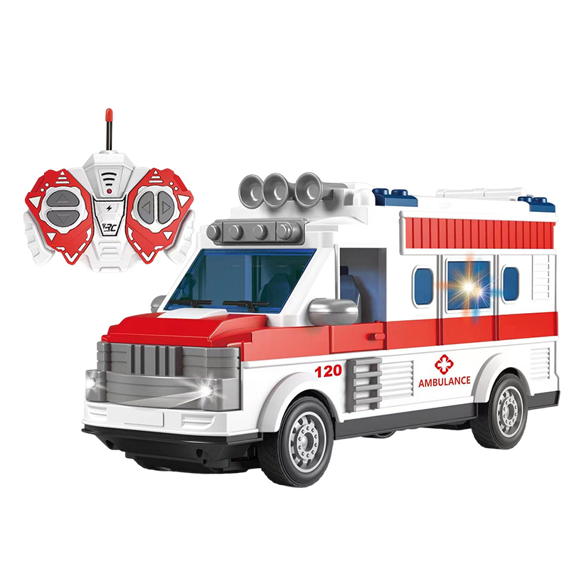 1:30 Scale Rc Escort Car Model Children Plastic 4 Channel Emergency Vehicle 27mhz Remote Control Ambulance Toy Truck for Kids