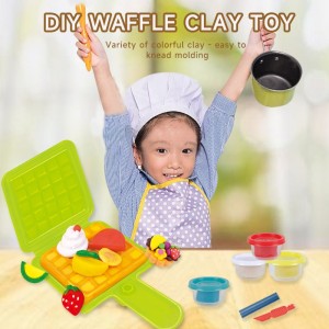 4 Tubs Colored Plasticine and Modeling Tools Kit Children Educational DIY Waffle Making Mold Play Dough Set for Kids Ages 3+