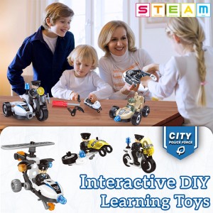 161PCS 8-in-1 Police Theme Screw Nut Assembly Vehicle Kit Building Blocks Car Children Educational STEM DIY Toys for Kids Boys