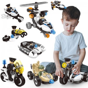161 STK 8-i-1 polititema skruemøtrik samling køretøjssæt byggeklodser bil børn Pædagogisk STEM DIY legetøj til børn drenge