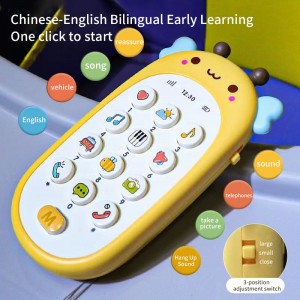 Children Simulated Musical Cellphone Baby Educational Chinese English Bilingual Mobile Phone Kids Plastic Cartoon Cell Phone Toy