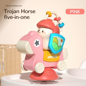 5-In-1 Baby Removable Rocking Horse Toy Sucker Rotating Windmill Cute Slide Car Infant Bath Toy Toddler Sensory Dining Table Toy
