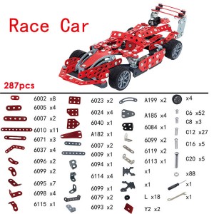 287PCS модел на метален градежен блок за одвојување Тркачки автомобил Образовни Деца за навртување на метални играчки