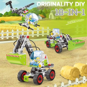227PCS DIY Construction 18 Model in 1 Agricultural Vehicle Play Kit STEM Farming Truck Assembled Building Block Toy for Kids